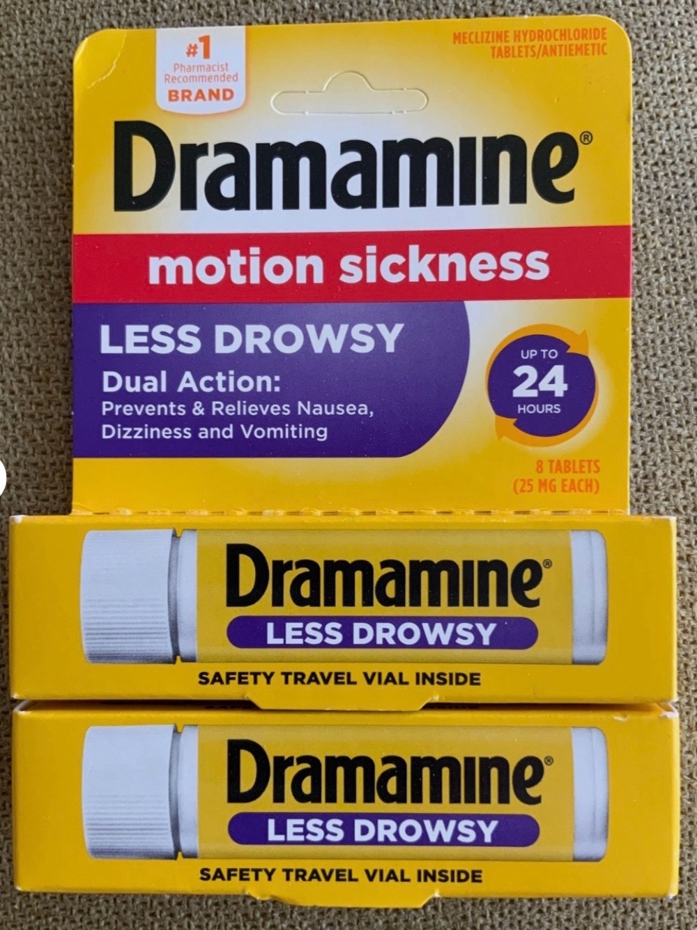 Dramamine All Day Less Drowsy, Motion Sickness Relief, 8 Count, Sealed 2 Pack